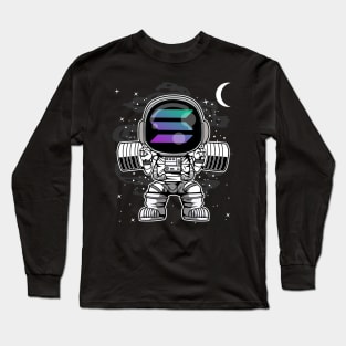 Astronaut Lifting Solana SOL Coin To The Moon Crypto Token Cryptocurrency Blockchain Wallet Birthday Gift For Men Women Kids Long Sleeve T-Shirt